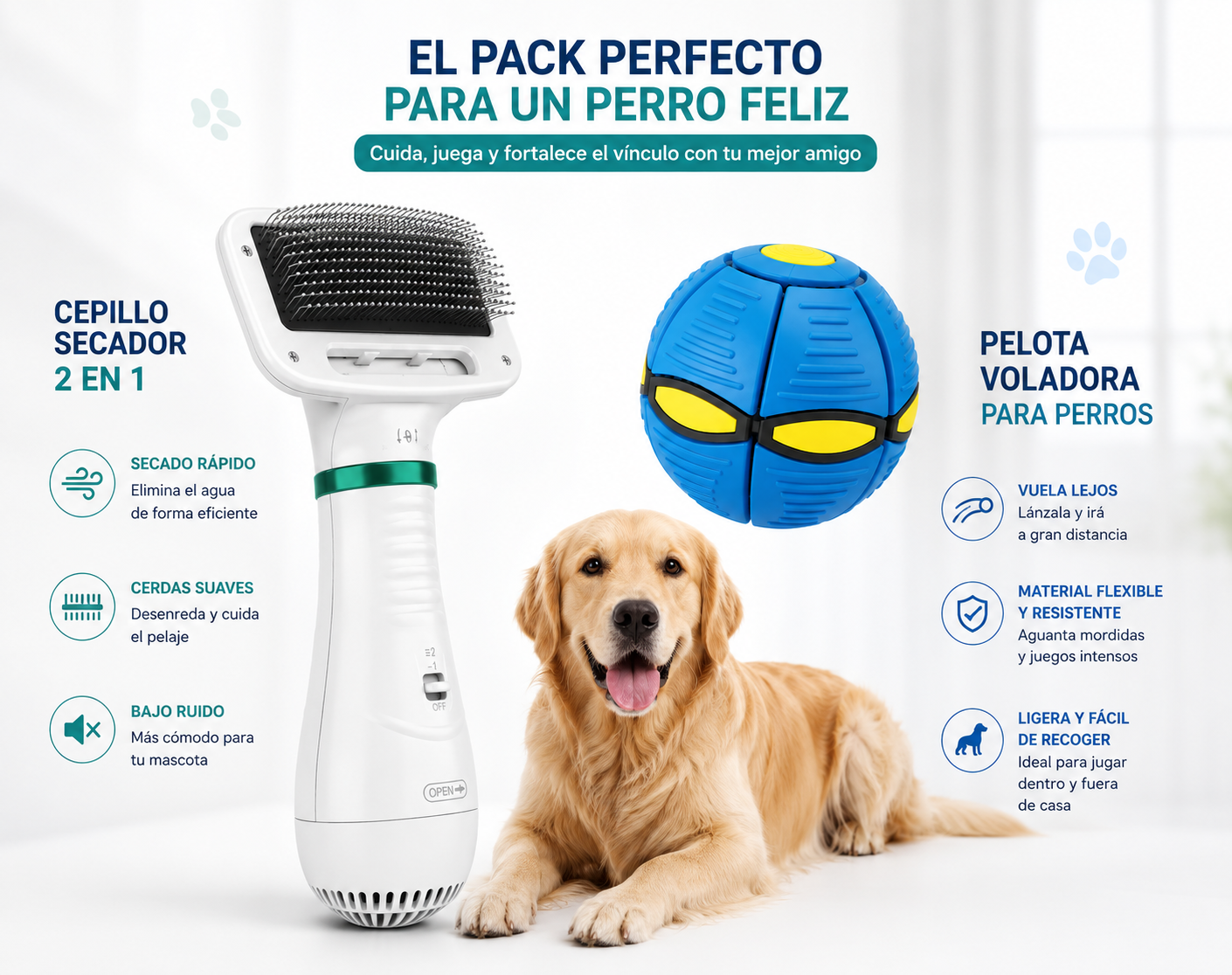 Cepillo Secador Para Mascotas 2 en 1