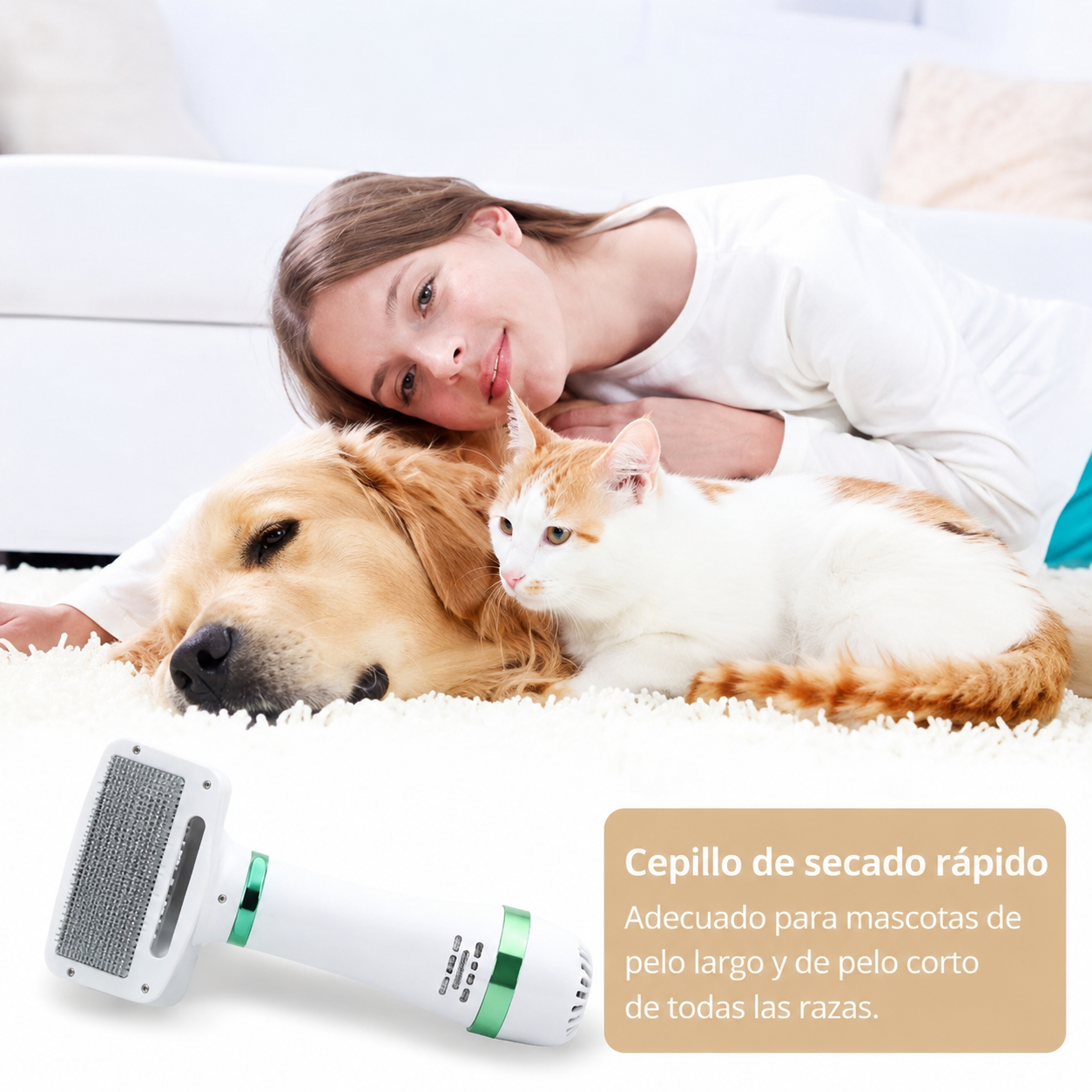 Cepillo Secador Para Mascotas 2 en 1